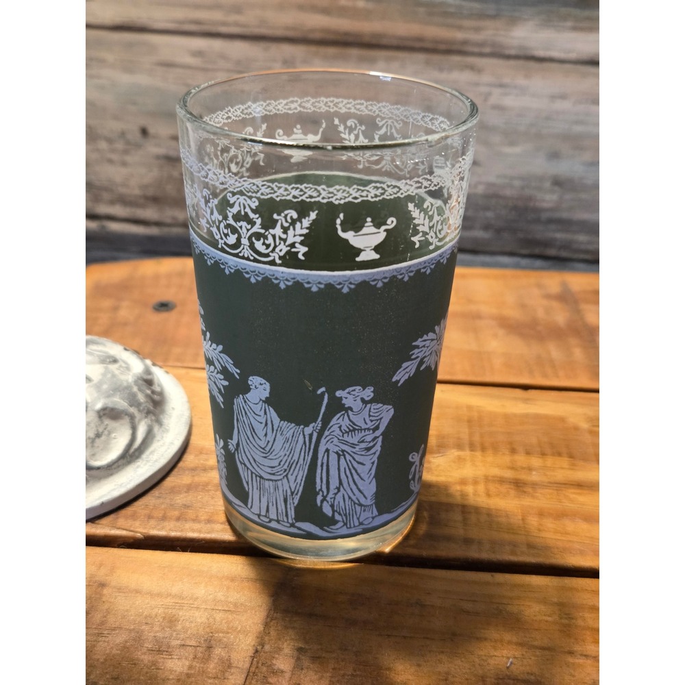Vintage MCM Wedgewood Greek Hellenic Apollo Green Frosted Tumblers Glassware - Picture 6 of 11
